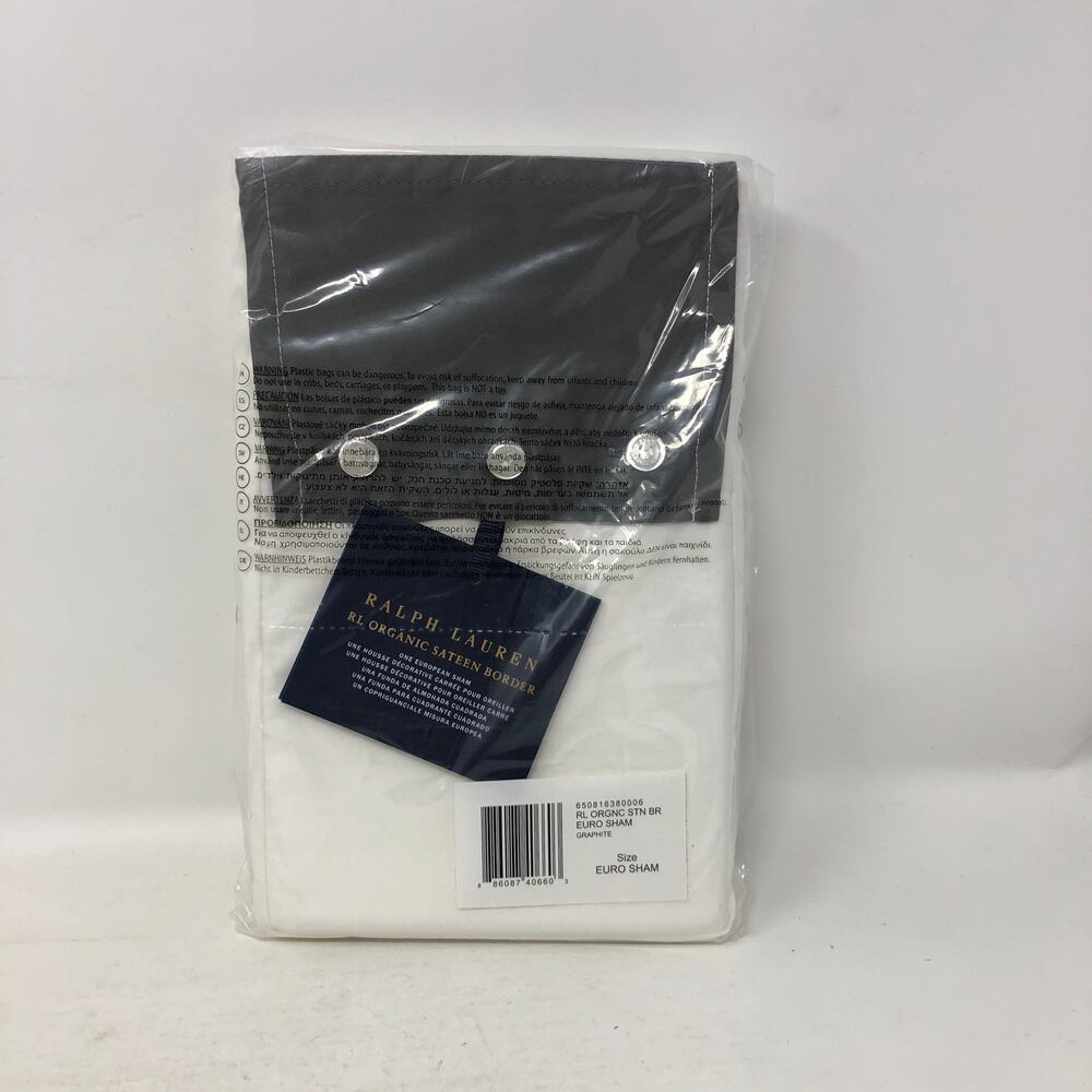 Ralph Lauren One European Sham Organic Sateen Border Graphite Gray New